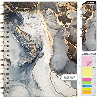 Photo 1 of HARDCOVER Academic Year 2023-2024 Planner: (June 2023 Through July 2024) 8.5"x11" Daily Weekly Monthly Planner Yearly Agenda. Bookmark, Pocket Folder and Sticky Note Set (Black Gold Marble) LARGE: 8.5" x 11"