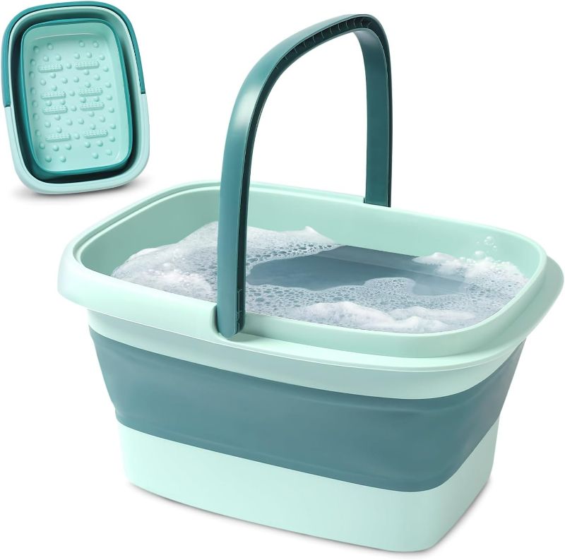 Photo 1 of Collapsible Foot Bath – Advanced Foot Soaking Tub with Portable Design and Handle – Foldable Pedicure Foot Spa Bowl – Compact and Lightweight Foot Soak with Acupressure Points, Green and Blue
