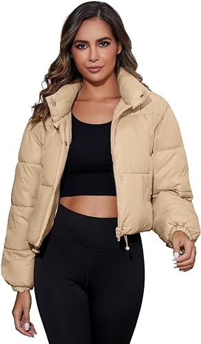 Photo 1 of Kissonic Women's Cropped Puffer Jacket Quilted Coat Baggy Puffer Short Down Outerwear with Pockets MEDIUM