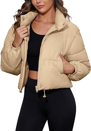 Photo 1 of Kissonic Women's Cropped Puffer Jacket Quilted Coat Baggy Puffer Short Down Outerwear with Pockets MEDIUM