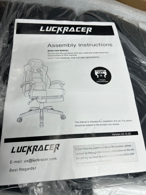 Photo 2 of ***Parts Only***LUCKRACER Gaming Chair with Footrest Office Desk Chair Ergonomic Gaming Chair PU Leather High Back Adjustable Swivel Lumbar Support Racing Style E-Sports Gamer Chairs by GTRACING (Gray) Grey