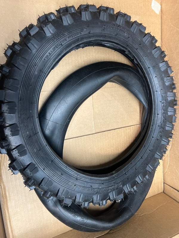 Photo 2 of 2.5-10" Off-Road Tire and Inner Tube Set - Dirt Bike Tire with 10-Inch Rim and 2.5/2.75-10 Dirt Bike Inner Tube Replacement Compatible with Honda CRF50/XR50, Suzuki DRZ70/JR50, and Yamaha PW50