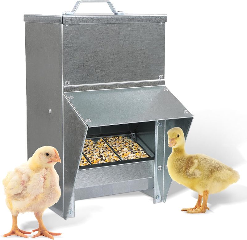 Photo 1 of 11.5lb Capacity Galvanized Chicken Feeder - Rat Proof Poultry Feeder with Lid Weatherproof Outdoor Coop Food Dispenser
