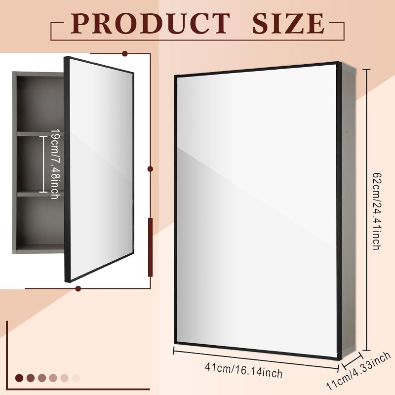 Photo 5 of (READ FULL POST) Suzile Medicine Cabinets with Mirror Bathroom Mirror Medicine Cabinet Wall Mounted Framed Recessed Bathroom Medicine Cabinet with Mirror 16 x 24 inch Mirror Cabinet Size (1) 1 Light Grey