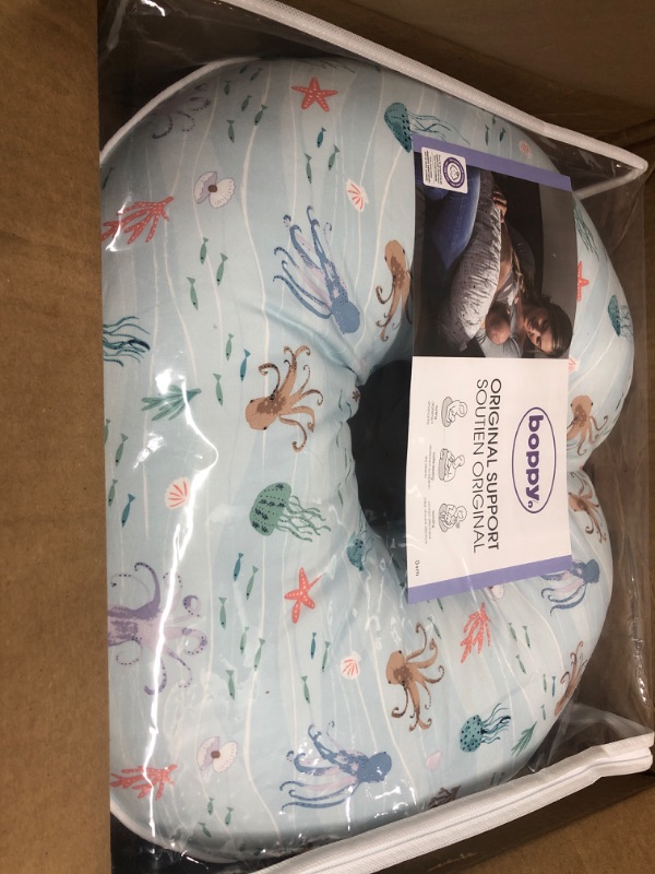 Photo 2 of Boppy Nursing Pillow Original Support, Blue Ocean, Ergonomic Nursing Essentials for Bottle and Breastfeeding, Firm Fiber Fill, with Removable Nursing Pillow Cover, Machine Washable