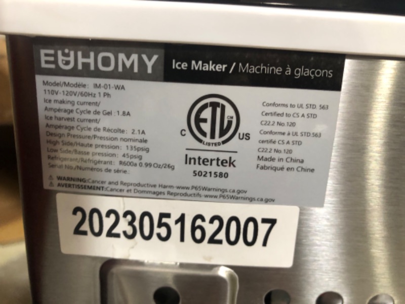 Photo 4 of ***USED - DIRTY - UNABLE TO TEST***
EUHOMY Ice Maker Machine Countertop, 27 lbs in 24 Hours, 9 Cubes Ready in 6 Mins, Electric ice Maker and Compact Potable ice Maker with Ice Scoop and Basket. Perfect for Home/Kitchen/Office.(Sliver) 27lbs/Day Silver 1