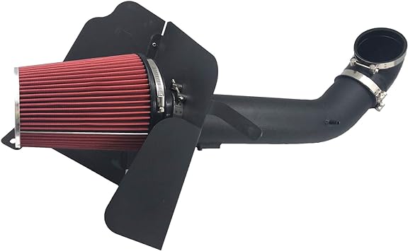 Photo 1 of 4 inch Cold Air Intake & Heat Shield for 09-14 Silverado 1500 GMC Sierra 1500 Yukon Cadillac Escalade ESV EXT (Black Tube & Red Filter)
