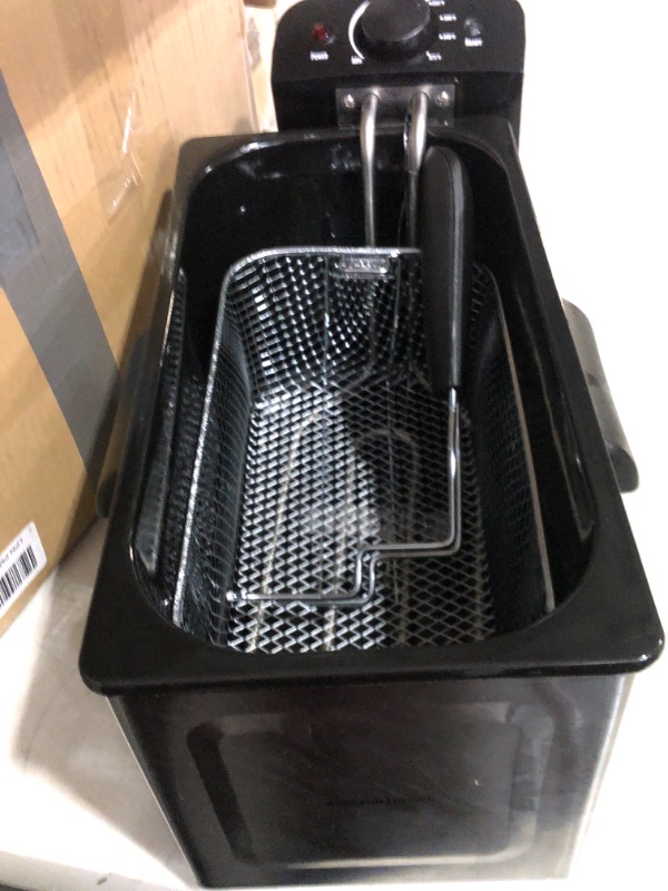 Photo 4 of (used)(does not power on sold for parts/repair) Amazon Basics 3 Liter Electric Deep Fryer, Stainless Steel