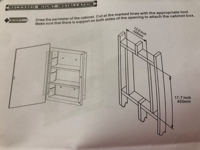 Photo 5 of ***USED - LIKELY MISSING PARTS - UNABLE TO VERIFY FUNCTIONALITY***
Plastic Bathroom Medicine Cabinet with Framed Mirror 16 x 22 inch, Surface and Recessed Mount 16x22 inch Framed Mirror