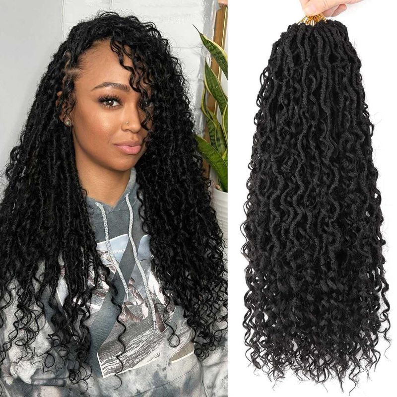 Photo 1 of 18 Inch Goddess Locs Crochet Hair 8 Packs Faux Locs Crochet Hair Pre Looped Soft Locs Crochet Hair for Black Women River Locs Crochet Hair with Curly Ends 1B
