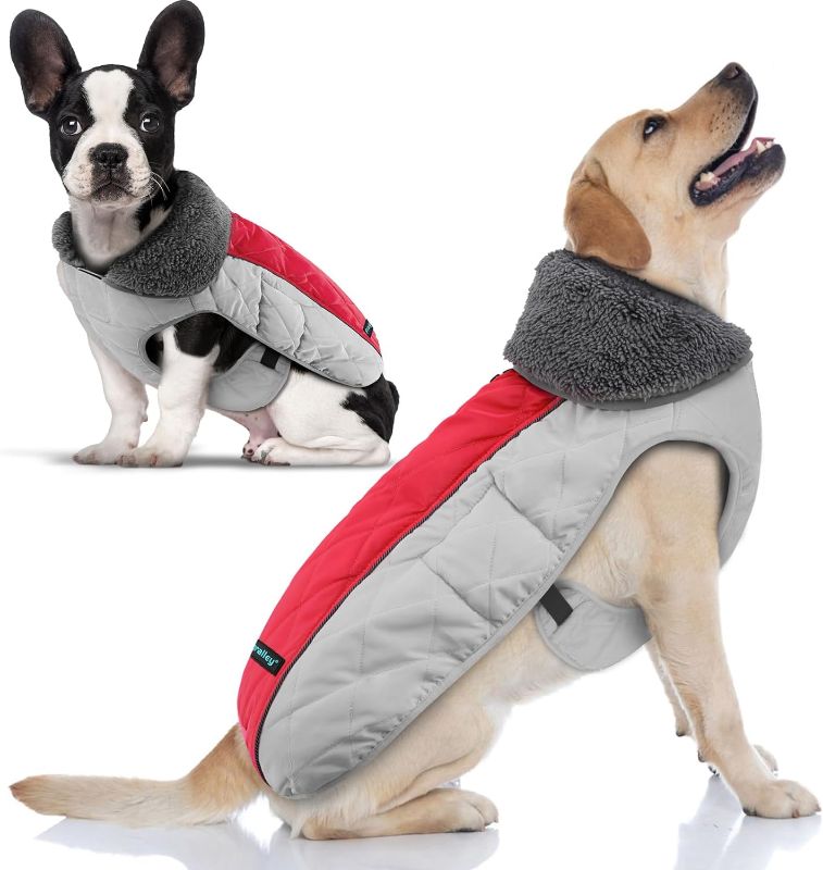 Photo 1 of Fragralley Dog Winter Coat - Warm Dog Jacket Soft Fleece Lined for Cold Weather, Waterproof Windproof Puppy Coat, Reflective Adjustable Pet Vest Apparel for Small Medium Large Dogs (XX-Large, Red)