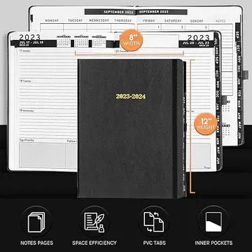 Photo 1 of HARDCOVER Daily Leather Planner Weekly Monthly - 8.5x11 - Ensight Academic Planner Business Personal or Student - Pen Holder, Bookmark, Notes Pages, Thick Paper, July 2023 - June 2024 (Black) Black New Edition