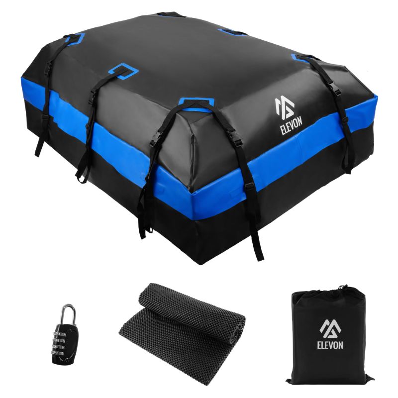 Photo 1 of ELEVON Car Rooftop Cargo Carrier Bag 21 Cubic Feet, Waterproof Car Roof Bag Roof Rack Storage for All Vehicle with/Without Rack, Anti-Slip Mat, 10 Straps, 6 Door 20Hooks, Luggage Lock