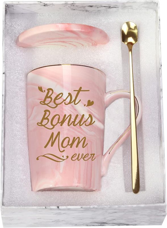 Photo 1 of Best Bonus Mom Ever Mug Best Bonus Mom Ever Coffee Mug Best Bonus Mom Gifts Birthday Mothers Day Gifts for Bonus Mom from Daughter Son Kids 14 Ounce Pink with Gift Box Spoon Coaster
