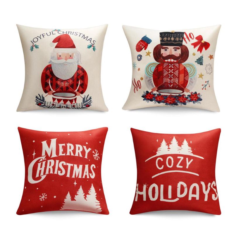 Photo 1 of 5th LILY Merry Christmas Nutcracker Decorative Throw Pillow Covers 18x18 Inch, Set of 4 Cozy Holiday Santa Claus Holly Berry Stem Cushion Case Christmas Decorations for Sofa Couch Home Décor 18''x18''