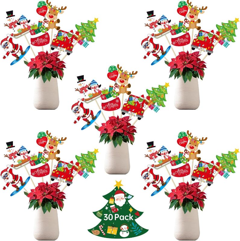 Photo 1 of 30 Pack Merry Christmas Centerpieces for Tables, Winter Classic Christmas Table Decorations, Santa Claus Snowman Grinch Deer Table Toppers Set for Xmas Day Party Decortions Supplies Home Decor