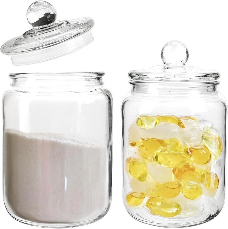 Photo 1 of 2 Pack Glass Jars for Laundry Room Organization,1/2 Gallon Glass Laundry Pods Container, Glass Containers with Lids Storage& Labels, Suitable for Dryer Sheets, Laundry Beans, Scent Boosters