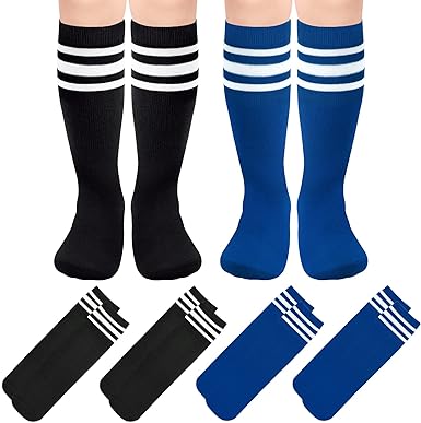 Photo 1 of 4 Pairs Kids Soccer Socks Toddler Soccer Socks Girls Boys Soccer Socks Toddler Knee High Socks Toddler Kids Tube Socks