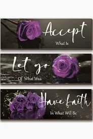 Photo 1 of 3 Pcs Flower Wall Decor Inspirational Wooden Wall Art Motivation Quotes Sign Bathroom Decor Elegant Wall Hanging Living Room for Bedroom Office (Purple, 16 x 5 Inch)