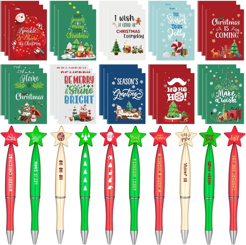 Photo 1 of 160 Pcs Christmas Pens with Primary Composition Notebook Five Pointed Star Shaped Ballpoint Pens with Kindergarten Writing Journal for Student Christmas Theme Party Supplies
