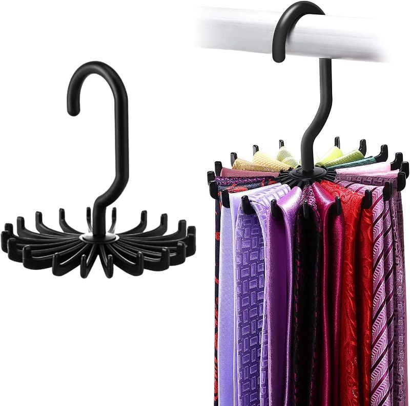 Photo 1 of 2Pack Circular tie Hanger Updated Twirl Tie Rack Multipurpose 360 Degree Rotating Scarf Hanger Adjustable Tie Beltfor Closet Organizer Storage (Black)