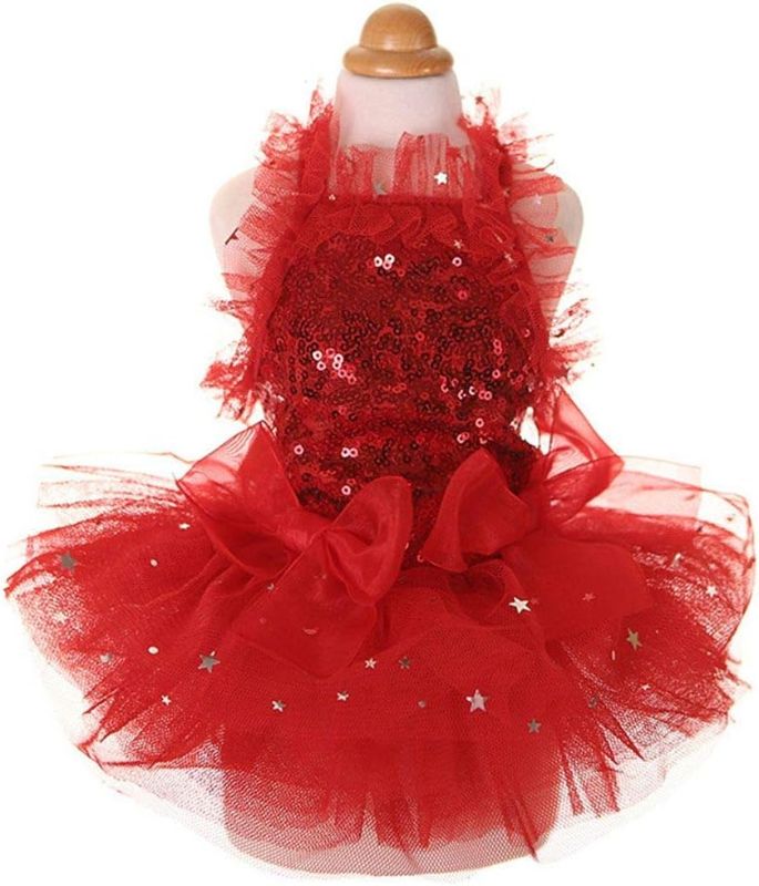 Photo 1 of Fashion Sweet Puppy Dog Blingbling Princess Skirt Pet Dog Lace Cake Camisole Tutu Dress Red XS