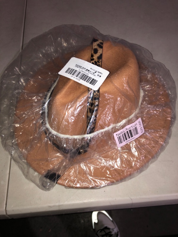 Photo 1 of (READ FULL POST) Women's Leopard Felt Panama Hats Classic Wide Brim Fedora with Belt Buckle Medium-Large Camel With Leopard Belt