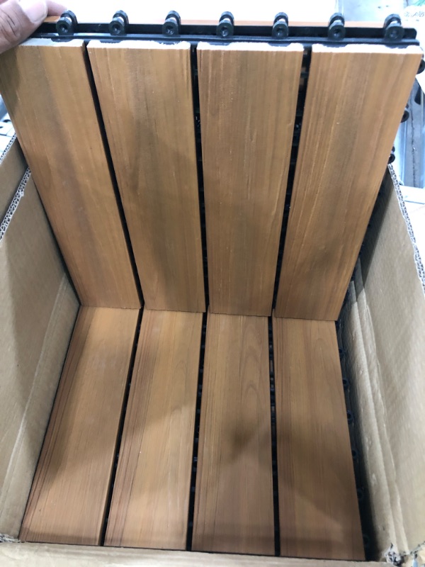 Photo 3 of ***USED - LIKELY MISSING PARTS - UNABLE TO VERIFY FUNCTIONALITY***
Patio Floor Tiles - Set of 6 Wood/Plastic Composite Interlocking Deck Tiles for Outdoor Flooring ?? 5.8-Square-Feet by Pure Garden (Brown Woodgrain) Set of 6 Slat Pattern Brown Woodgrain