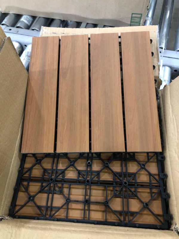 Photo 2 of ***USED - LIKELY MISSING PARTS - UNABLE TO VERIFY FUNCTIONALITY***
Patio Floor Tiles - Set of 6 Wood/Plastic Composite Interlocking Deck Tiles for Outdoor Flooring ?? 5.8-Square-Feet by Pure Garden (Brown Woodgrain) Set of 6 Slat Pattern Brown Woodgrain