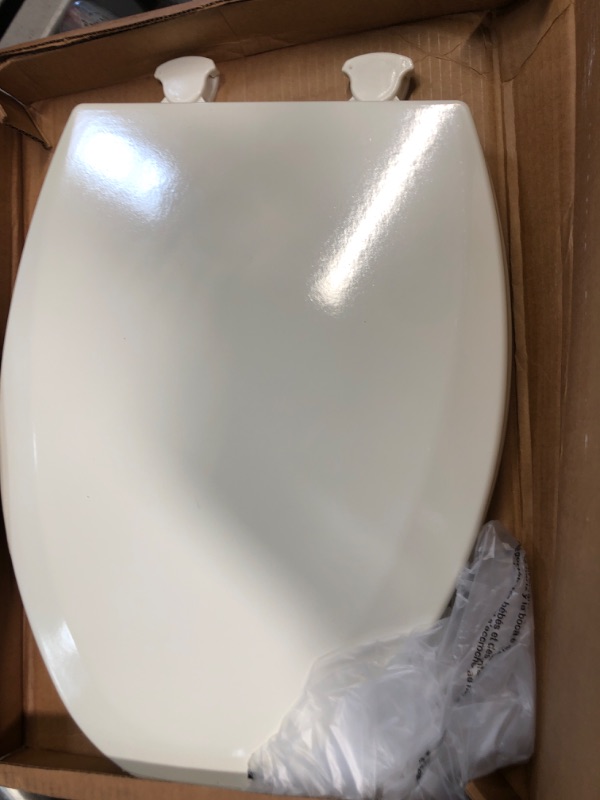 Photo 2 of (READ FULL POST) Bemis 1500EC 346 Toilet Seat with Easy Clean & Change Hinges, Elongated, Durable Enameled Wood, Biscuit/Linen Biscuit/Linen Elongated