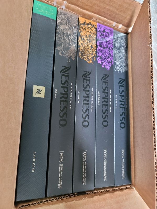 Photo 2 of **EXPIRATION DATE 4-30-2024**
pallet of 16 cases 320 boxes 
Nespresso Capsules OriginalLine,Ispirazione Variety Pack, Medium & Dark Roast Espresso Coffee, Espresso Coffee Pods, Brews 1.35oz 10 Count (Pack of 5) 

