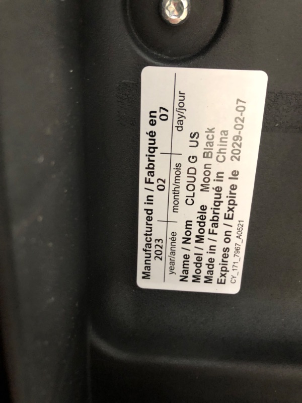 Photo 3 of ***USED - DIRTY - LIKELY MISSING PARTS - UNABLE TO VERIFY FUNCTIONALITY***
Cybex Cloud G Comfort Extend Infant Car Seat with Anti-Rebound Base, Linear Side Impact Protection, Latch Install, Ergonomic Full Recline, Extended Leg Rest, Moon Black