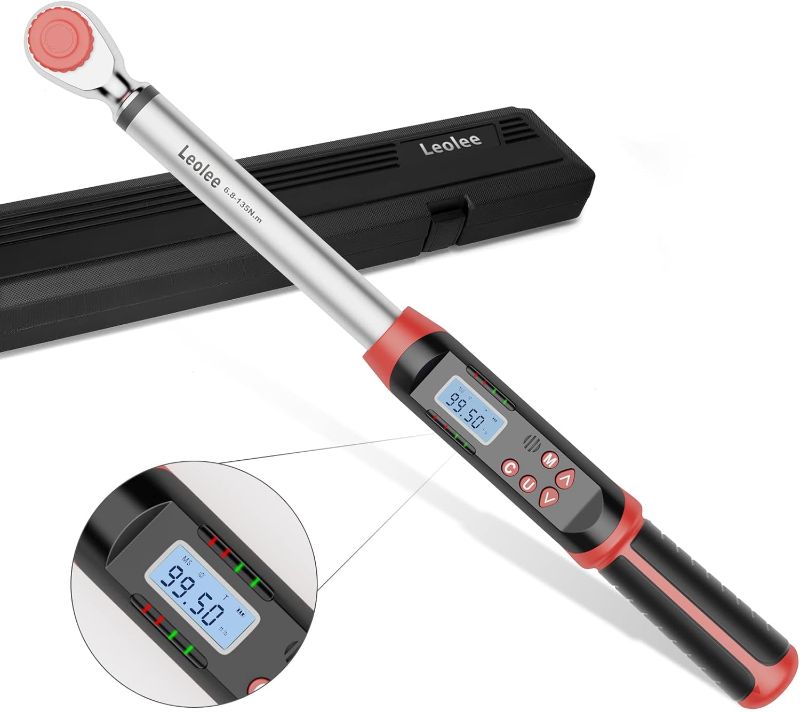 Photo 1 of 3/8-Inch Drive Digital Torque Wrench with Angle, 5-99.5 Ft-Lb/6.8-135 Nm, Electronic Torque Wrench with Preset Value, LED Flash Notification for Bike Motorcycle Car
