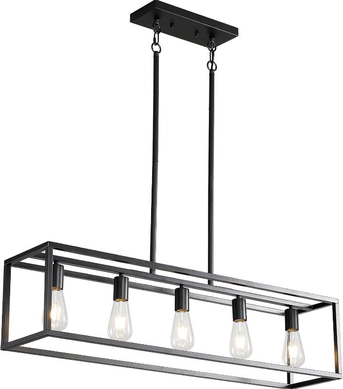 Photo 1 of **NOT EXACT SAME AS STOCK PHOTO** Linear Farmhouse Black Island Dining Room Chandelier Pendant with Rustic Rectangle Frame