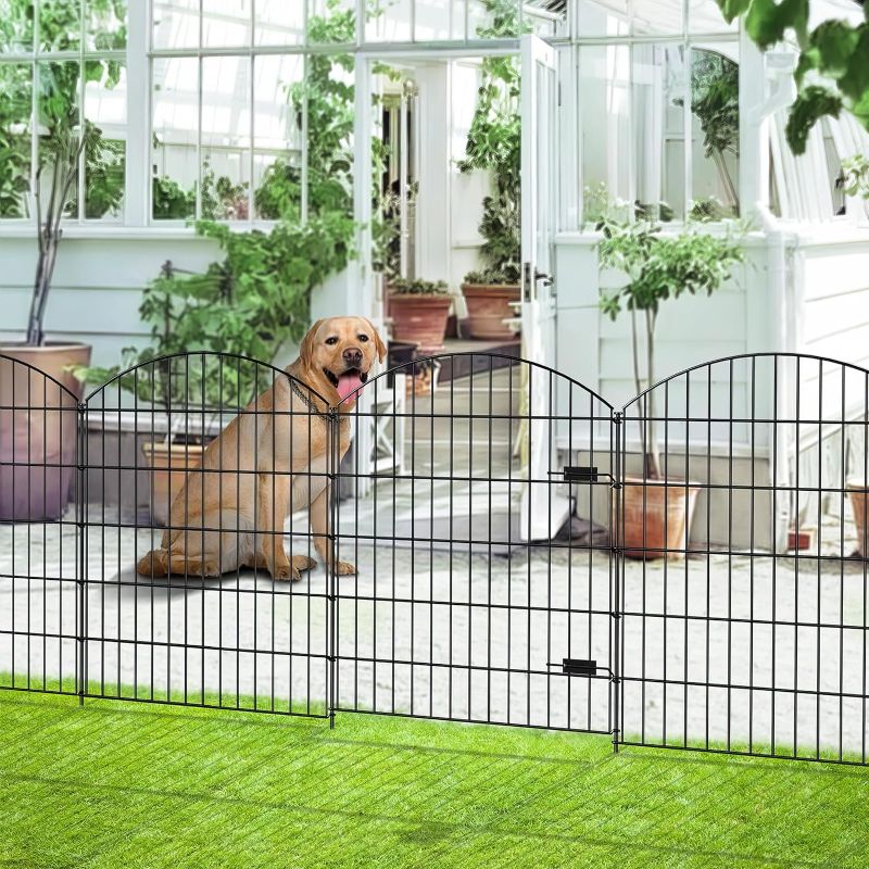 Photo 1 of Metal Garden Gate and Fences Outdoor ECG1191, 1 Gate + 4 Fence Panels,43.2in Tall and Total Length 14.75ft, Heavy Duty Fencing for The Yard Privacy Temporary Animal Barrier for Dog, Black
