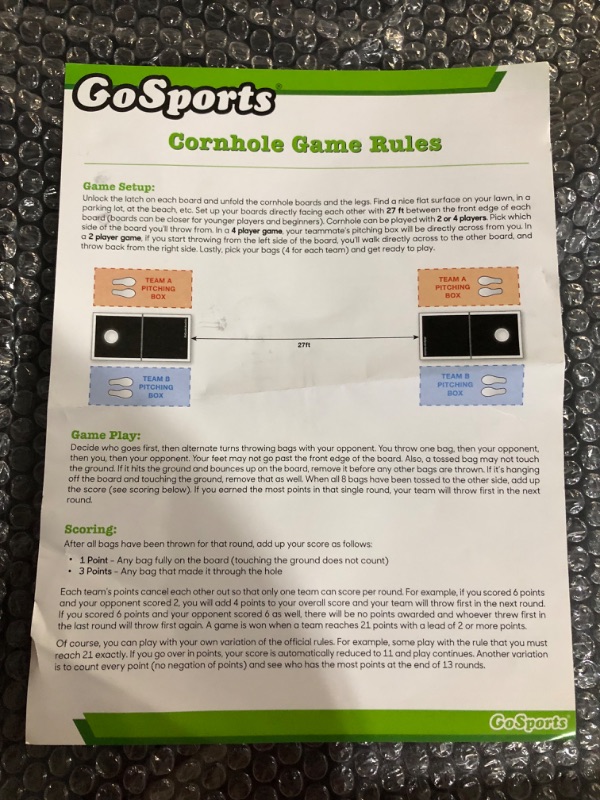 Photo 1 of ***ONE PIECE HAS A LARGE CRACKED PANEL***
GoSports Classic Regulation Size Cornhole Set - Includes 8 Bean Bags & Rules LED Black Edition