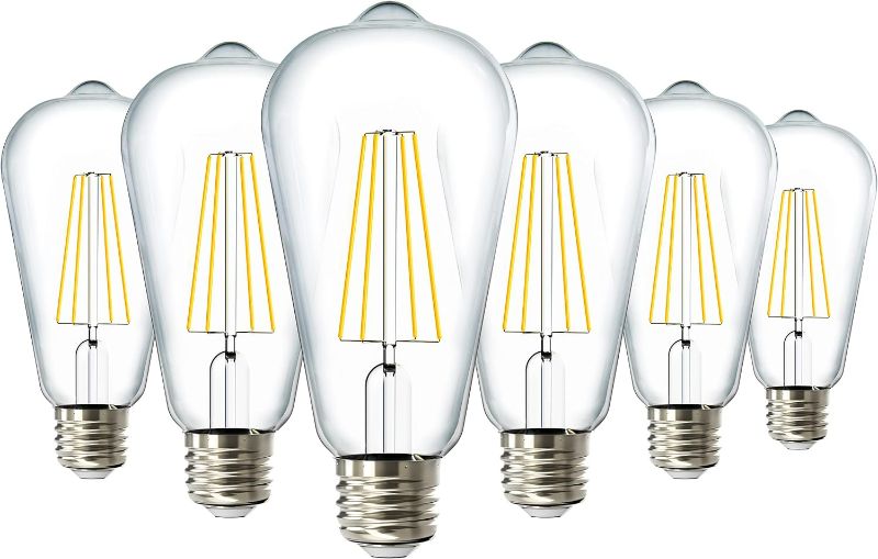 Photo 1 of (NON-REFUNDABLE) Sunco Lighting Vintage LED Edison Bulbs 60W Equivalent 8.5W 800LM Dimmable ST64 Filament 3000K Warm White E26 Medium Base Light Bulbs High Brightness Clear Glass Waterproof UL Energy Star 6 Pack 3000k Warm White 6 Count (Pack of 1)