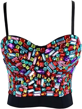 Photo 1 of Charmian Women's Colorful Rhinestone Push Up Bra Clubwear Party Bustier Crop Top XL 