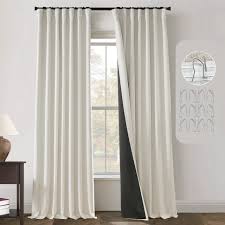 Photo 1 of 120 Inch Long Extra Large Curtains 120 Length for Living Room 2 Panel Set 50 Wide Blackout Linen Black Out Light Blocking Heat Attractive Thick Drapes for Bedroom,Cream Ivory,Hooks Pin on Curtain Ring 50"W x 120"L Cream