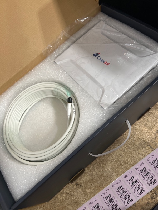 Photo 1 of Chatinf Cell Phone Signal Booster with Built-in Antenna Up to 6000 Sq Ft, Cell Phone Signal Booster for Home, Office, RV, Boost 5G 4G LTE U.S.&Canada for AT&T Verizon T-Mobile FCC Reg & ISED Approved With white cable