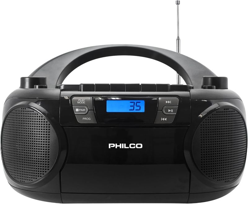 Photo 1 of Philco Bluetooth CD Boombox with Cassette, MP3 CD USB Playback The Ultimate Retro Music Combo with Best Class Sound Performance, 12 watts, and Telescopic FM Antenna Provides Maximum Radio Reception