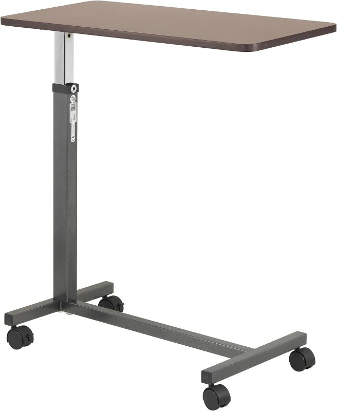 Photo 1 of (READ FULL POST) Drive Medical 13067 Adjustable Non Tilt Top Overbed Table With Wheels for Hospital and Home Use, Standing Desk, Walnut
