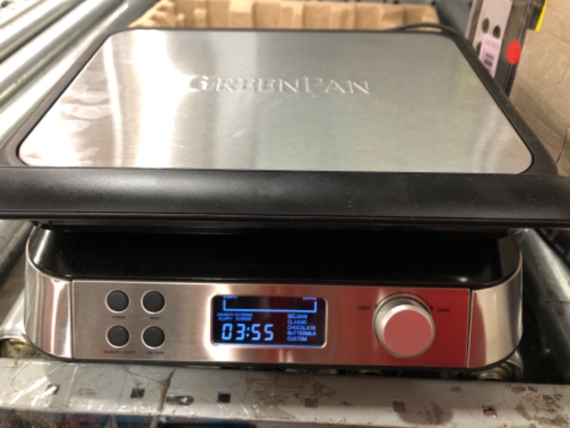 Photo 1 of GreenPan Stainless Steel 2-Slice Belgian Waffle Maker Iron, Healthy Ceramic Nonstick Plates, Adjustable settings and Presets, Easy-to-use LED Display 2 Slice Waffle Maker Iron