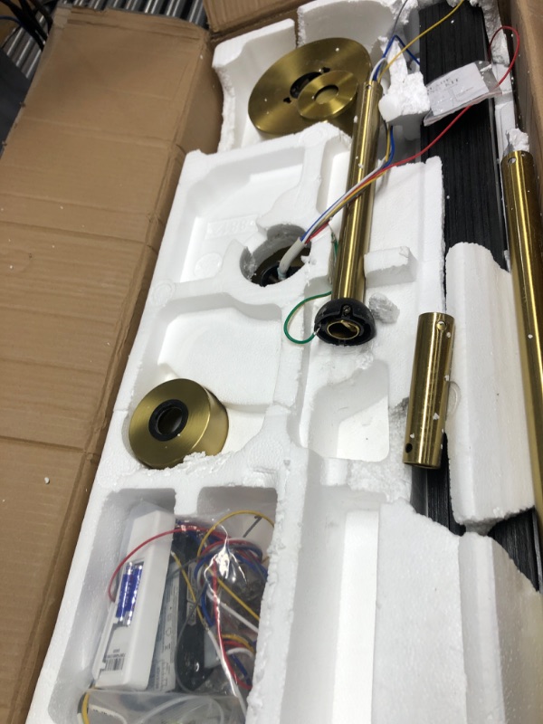 Photo 1 of LEDLUX 84" DC Motor Ceiling Fan with Light, 6-Speed Remote Control, Reversible Motor, Modern 9 Blades Ceiling Fan with 4.5"/12"/24" Downrods for Home or Commercial Black/Gold Black+Gold 84"