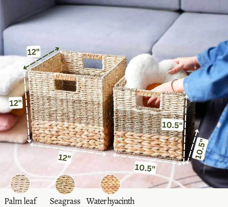 Photo 3 of (READ FULL POST) CHI AN HOME 11.8 x 11.8 Wicker Storage Cubes for IKEA Kallax, Hyacinth Storage Baskets for Shelves, Foldable Rattan Square Basket Bins, Closet Shelf Organizer Cubbies with Handles, Pack 4