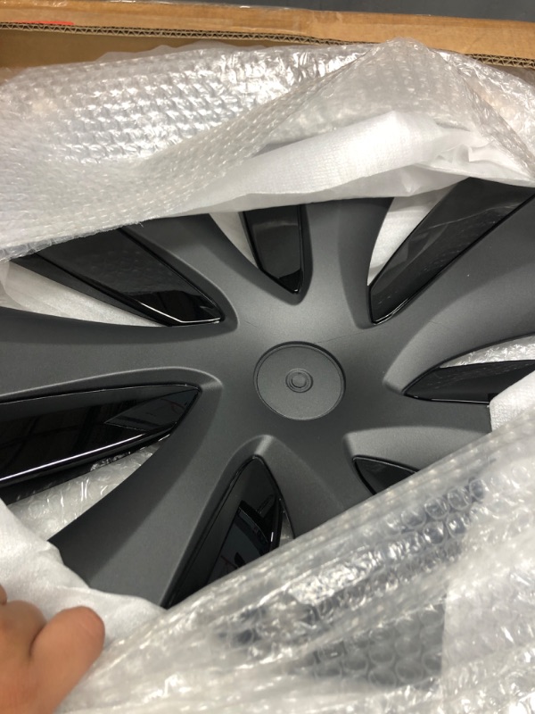 Photo 2 of BASENOR Tesla Model Y Hubcaps 19 Inch Wheel Cover OEM Rim Protectors Replacement Cover Matte Black Hubcaps Exterior Accessories Set of 4 Model Y 19'' Storm Dual-tone Edition