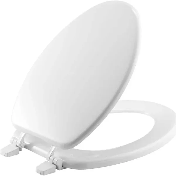 Photo 1 of Elongated Enameled Wood Closed Front Toilet Seat in White Removes for Easy Cleaning
