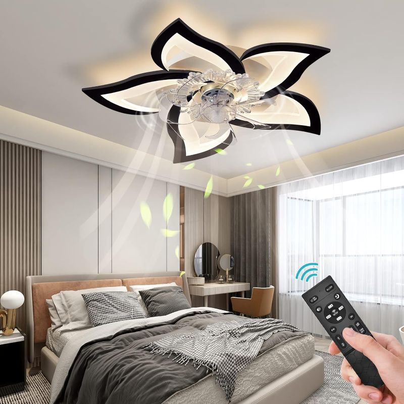 Photo 1 of Bevenus Low Profile Ceiling Fans with Lights,27.2” Black Modern Dimmable Flower Shape Ceiling Light Fan with Remote Control/app Control,Timing 6 Gear Speeds Fan Ceiling Lamp.