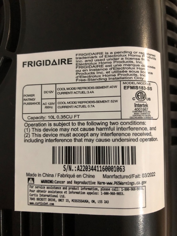 Photo 7 of ***MONOR DAMAGE*COSMETIC DAMAGE TO FRONT DOOR*METAL IS BENT*PICTURED***
FRIGIDAIRE Portable 10L, 15-can Mini Fridge Brushed Stainless Rugged Refrigerator, EFMIS188-SS