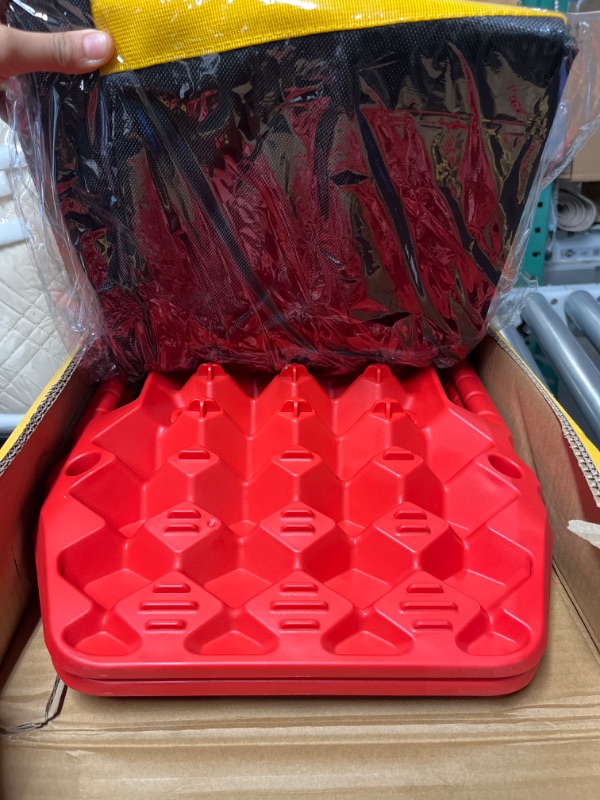 Photo 1 of BUNKER INDUST Off-Road Traction Boards with Jack Base,Pair Recovery Tracks 4X4 Jeep Truck Tire Traction Mat with Bag -Sand,Mud,Snow Ladder Ramps(Red)